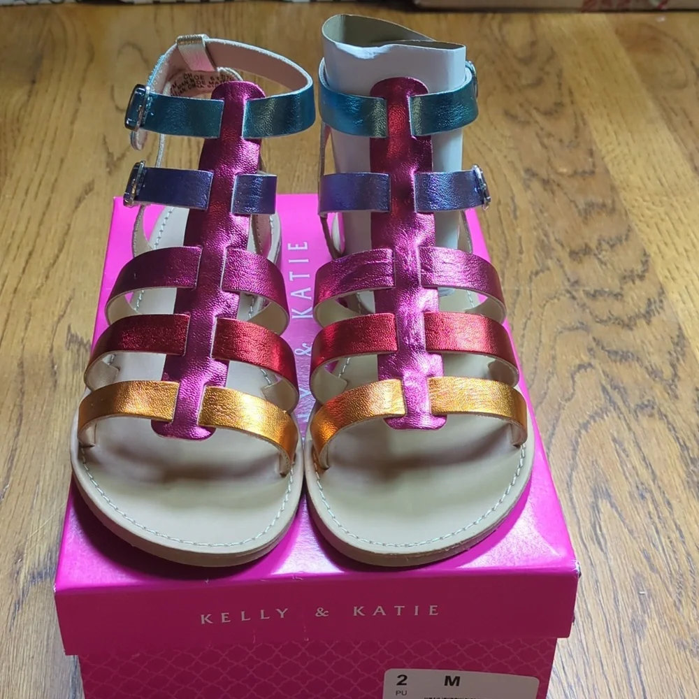 NIB Kelly & Katie Chloe Gladiator Rainbow Sandal Kids Size 2